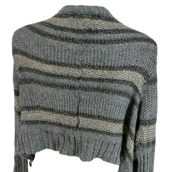 Decree Large Gray Tan Work striped kimono sweater‎ wrap front cardigan - Picture 4 of 6